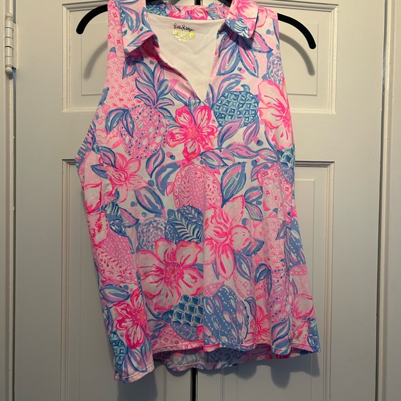Lilly Pulitzer Tops - Lilly Pulitzer Women's Luxletic Tropical Floral Blouse - Pink and Blue